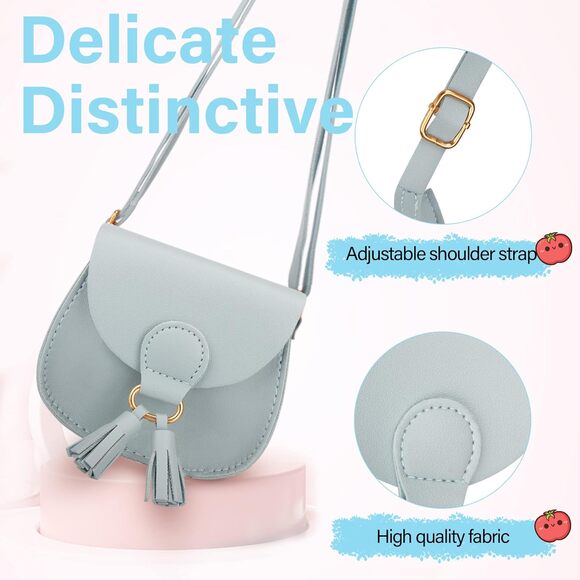 Girls Leather Mini Purse Crossbody Bag with tassels in blue - Picture 2 of 3